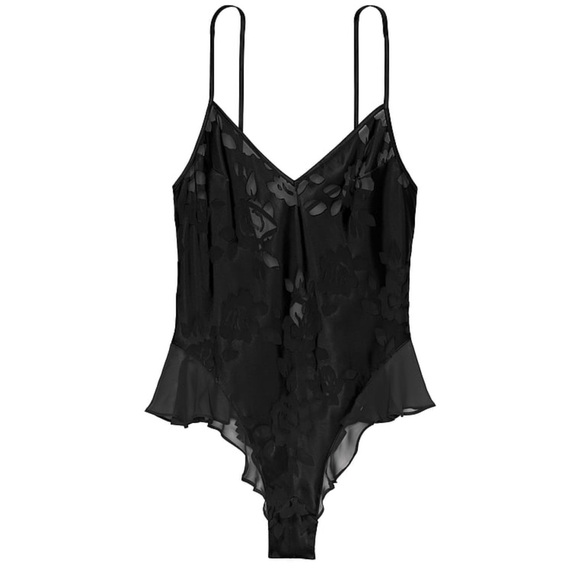 Victoria’s Secret Archives black floral burnout satin teddy